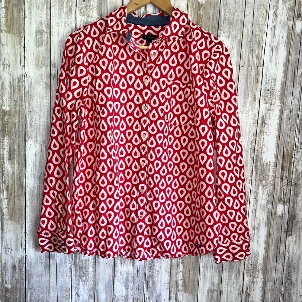 Talbots Red Geometric Cotton Button Down
